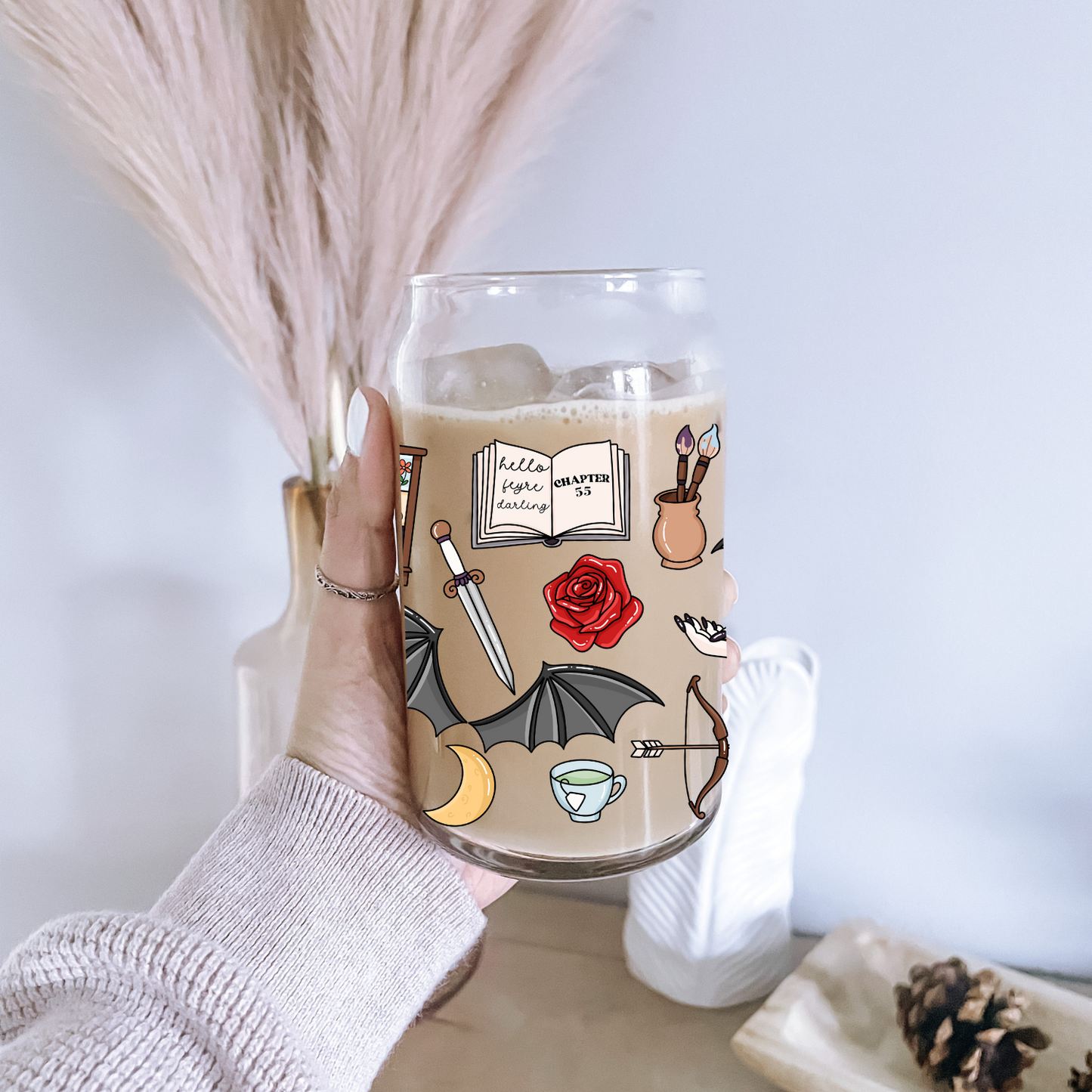 ACOTAR Iced Coffee Glass, Booktok Glass, Iced Coffee Glass, Bookworm Gifts, Sarah J Maas, ACOTAR Merch, Bookworm Cup, Bookish Glass
