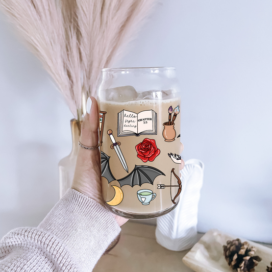ACOTAR Iced Coffee Glass, Booktok Glass, Iced Coffee Glass, Bookworm Gifts, Sarah J Maas, ACOTAR Merch, Bookworm Cup, Bookish Glass