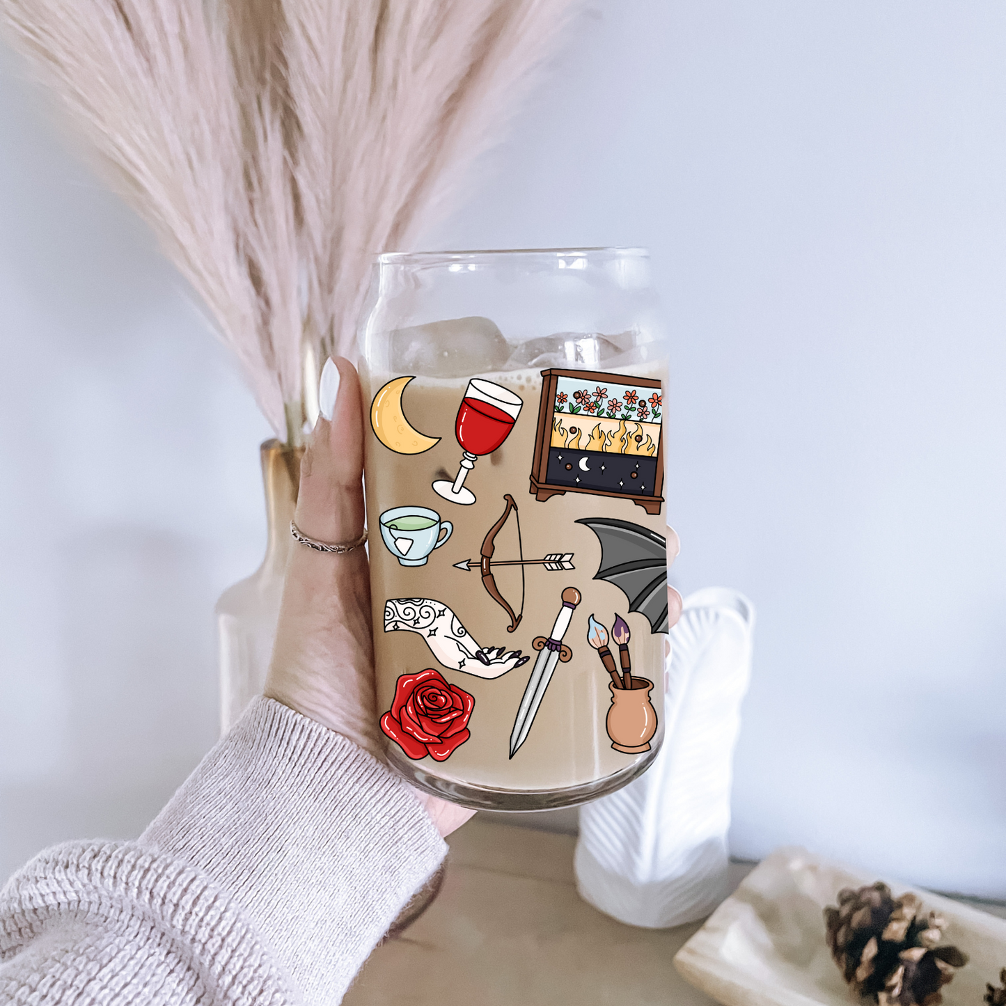 ACOTAR Iced Coffee Glass, Booktok Glass, Iced Coffee Glass, Bookworm Gifts, Sarah J Maas, ACOTAR Merch, Bookworm Cup, Bookish Glass