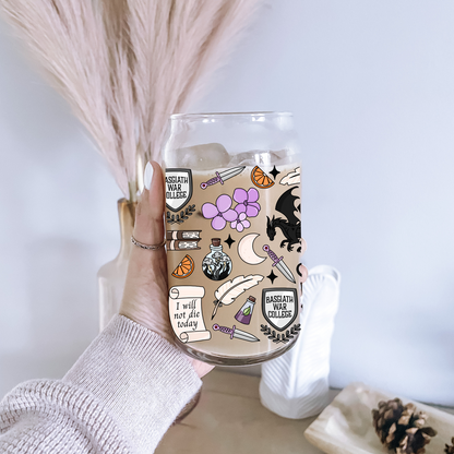 Fourth Wing Iced Coffee Glass, Fourth Wing Coffee Mug, Iced Coffee Glass, Bookworm Gifts, Dragon Rider Glass, Bookworm Cup, Bookish Glass
