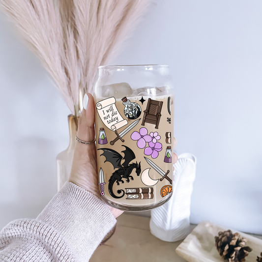 Fourth Wing Iced Coffee Glass, Fourth Wing Coffee Mug, Iced Coffee Glass, Bookworm Gifts, Dragon Rider Glass, Bookworm Cup, Bookish Glass