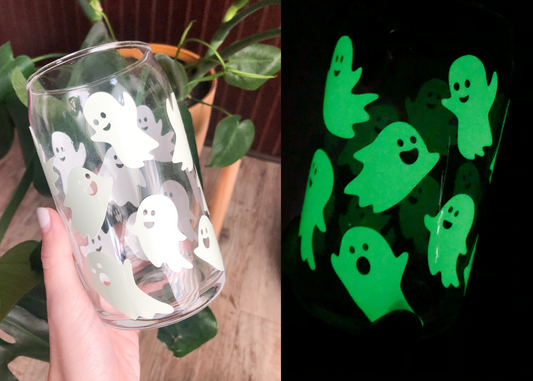 Glow in the Dark Ghost Beer Can Coffee Glass, Cute Ghost Glass, Beer Can Glass, Iced Coffee Glass, Aesthetic Glass, Fall Glass, Halloween Cup, Spooky Season