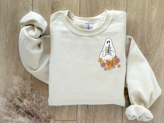 Ghost Iced Coffee Sweatshirt, Cute Ghost Drinking Coffee Shirt, Halloween Sweatshirt, Halloween Shirt, Little Ghost Sweatshirt, Boo Shirt