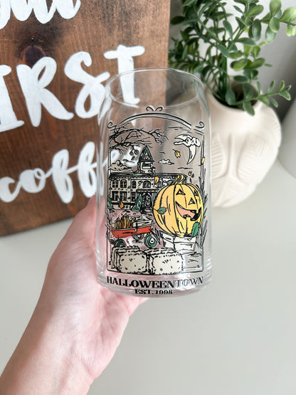 Halloweentown Iced Coffee Glass, Halloweentown Glass Tumbler, DTF Beer Can Glass, Halloweentown est 1998, Vintage Halloween Glass