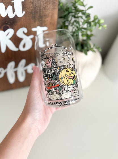 Halloweentown Iced Coffee Glass, Halloweentown Glass Tumbler, DTF Beer Can Glass, Halloweentown est 1998, Vintage Halloween Glass