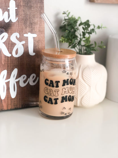 Cat Mom Beer Can Glass, Cat Mom Iced Coffee Glass, Cat Beer Can Glass, Iced Coffee Glass, Cat Lady Gifts, Cat Coffee Cup, Cat Mom Cup