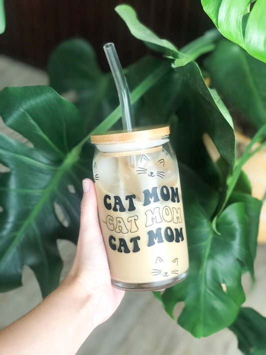 Cat Mom Beer Can Glass, Cat Mom Iced Coffee Glass, Cat Beer Can Glass, Iced Coffee Glass, Cat Lady Gifts, Cat Coffee Cup, Cat Mom Cup