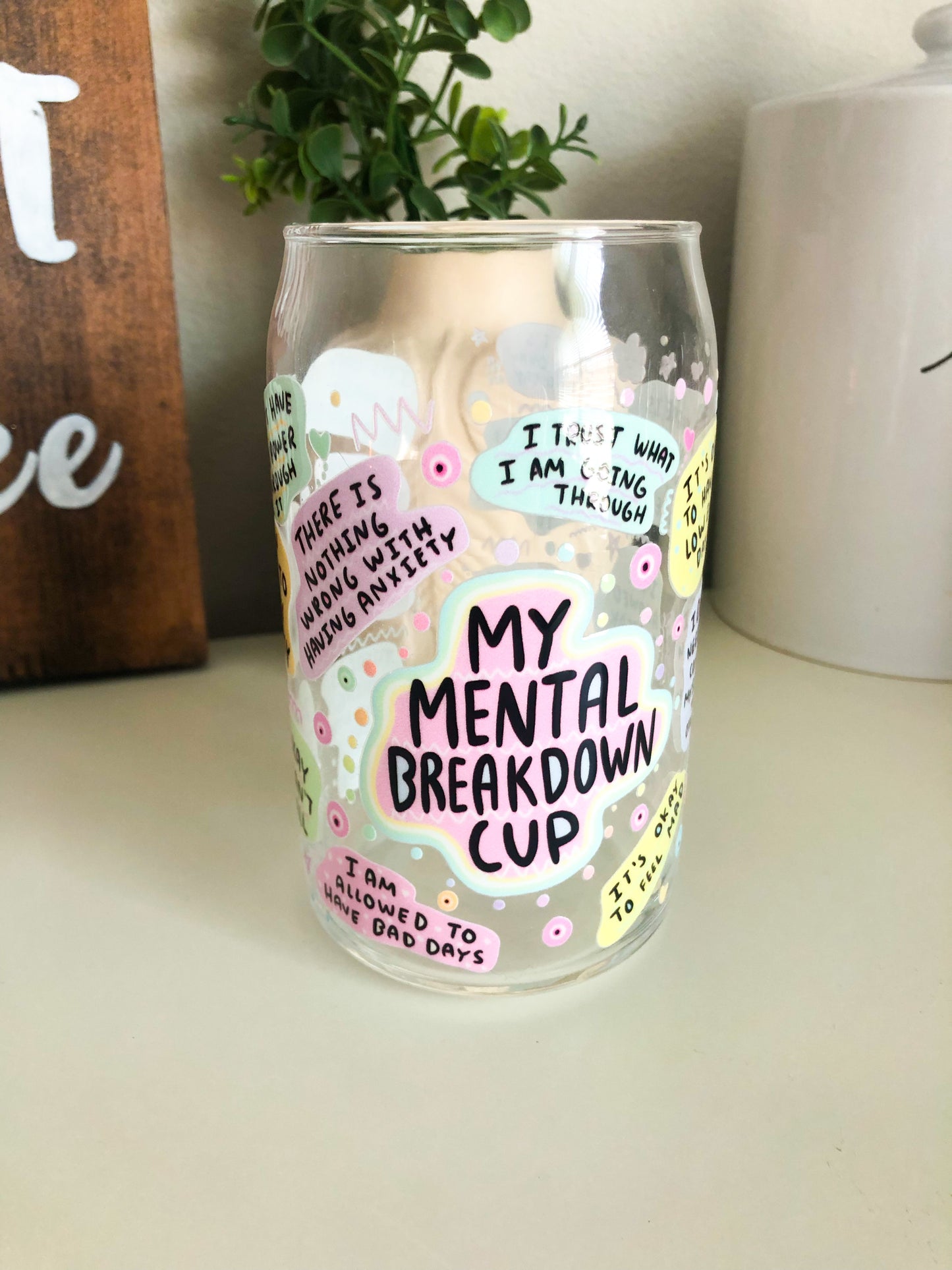 My Mental Breakdown Cup, Iced Coffee Glass, Mental Health Awareness, DTF Beer Can Glass, Iced Coffee Glass, Therapy is Cool