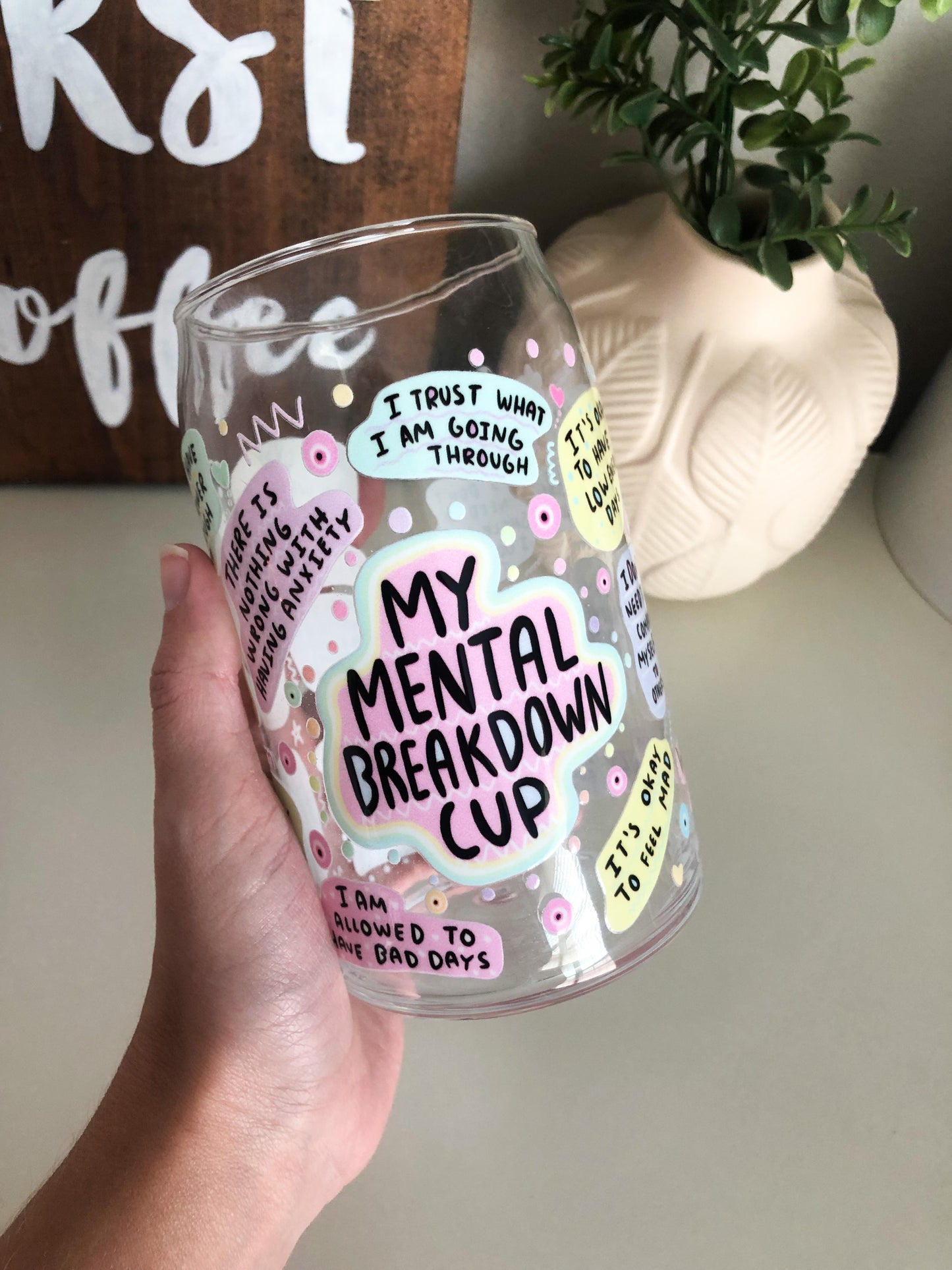 My Mental Breakdown Cup, Iced Coffee Glass, Mental Health Awareness, DTF Beer Can Glass, Iced Coffee Glass, Therapy is Cool