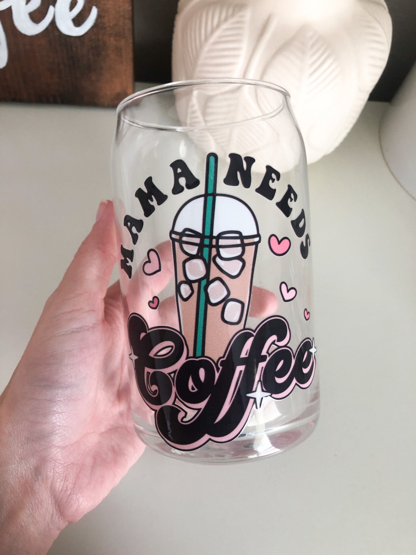 Mama Needs Coffee Can Glass, Mom Iced Coffee Glass, DTF Beer Can Glass, Iced Coffee Glass, Mama Gifts, Mama Coffee Cup, Mom Coffee Glass