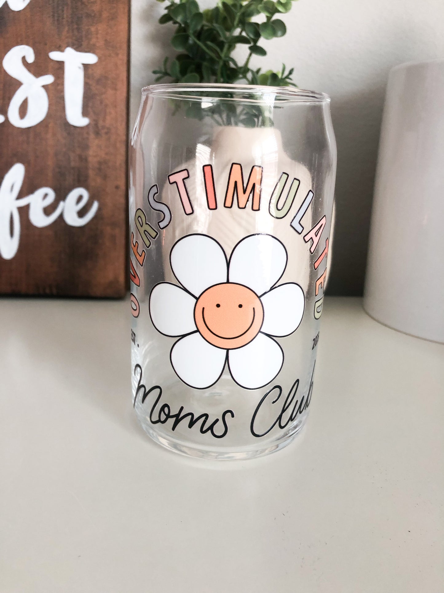 Overstimulated Moms Club Coffee Glass, Mom Iced Coffee Glass, DTF Beer Can Glass, Iced Coffee Glass, Mama Gifts, Mama Coffee Cup