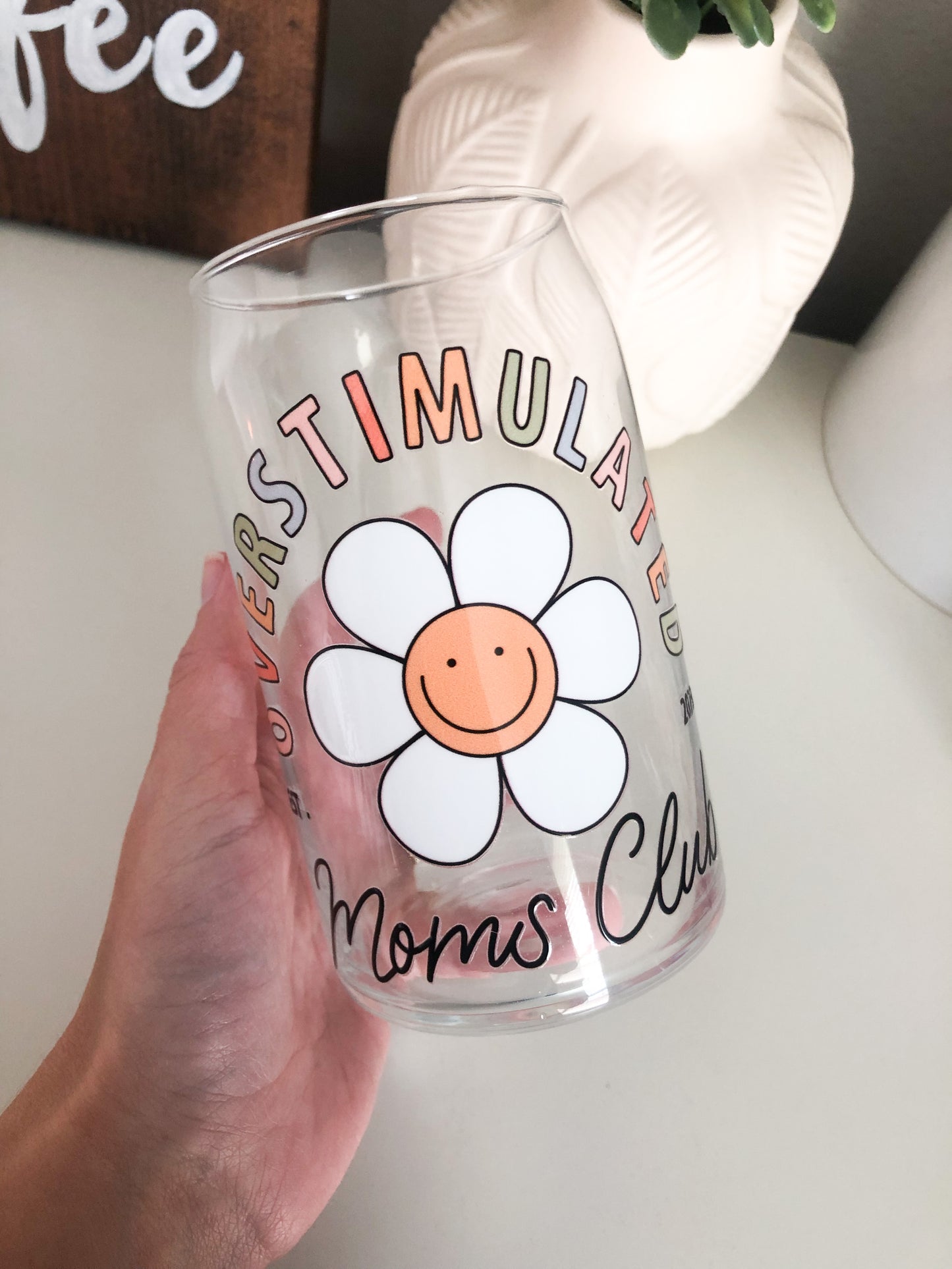 Overstimulated Moms Club Coffee Glass, Mom Iced Coffee Glass, DTF Beer Can Glass, Iced Coffee Glass, Mama Gifts, Mama Coffee Cup