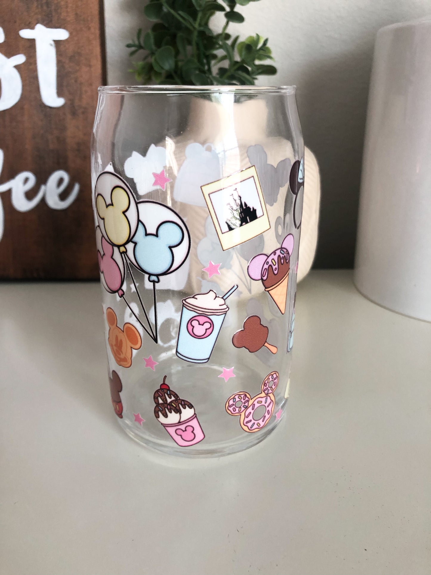 Disney Park Snacks Cup, Magic Mouse Iced Coffee Glass, Park Snacks Cup, DTF Beer Can Glass, Iced Coffee Glass, Dole Whip, Mouse Ears Coffee Cup, Magic Castle Glass