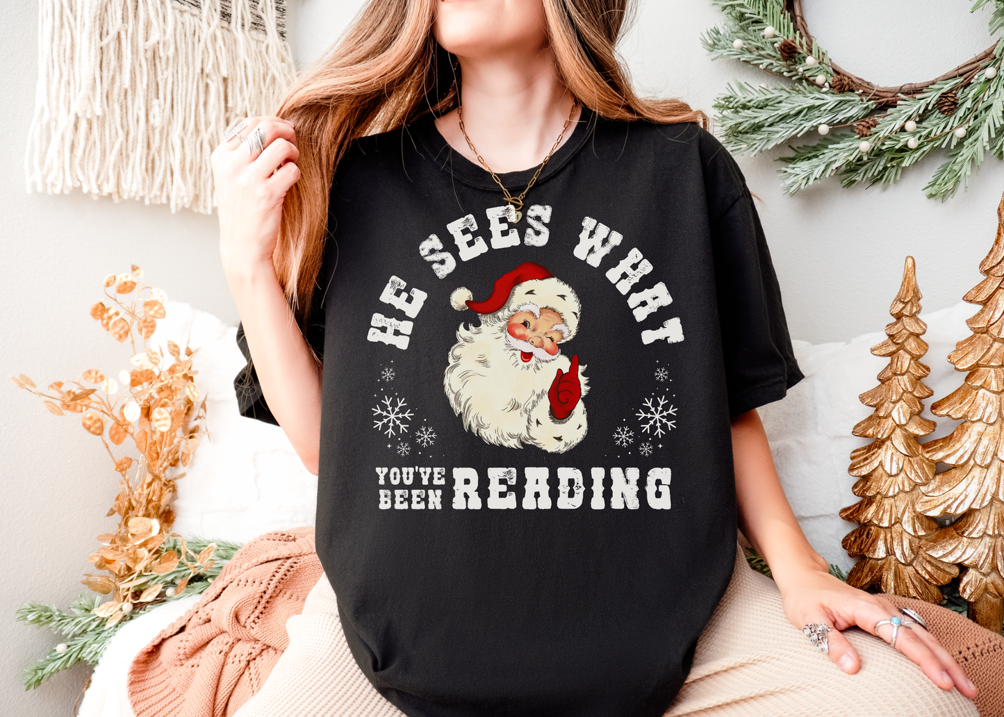 He Sees What You've Been Reading Shirt, Bookish Christmas Shirt, Bookworm Shirt, Reader Shirt, Bookworm Gift, Varsity Bookworm Shirt