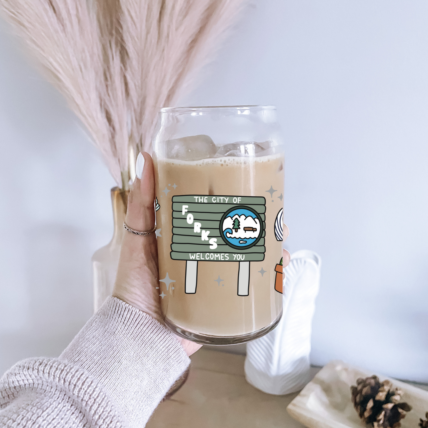 Forks WA Iced Coffee Glass, Booktok Glass, Iced Coffee Glass, Bookworm Gifts, Vampire Coffee Glass, Bookworm Cup, Bookish Glass