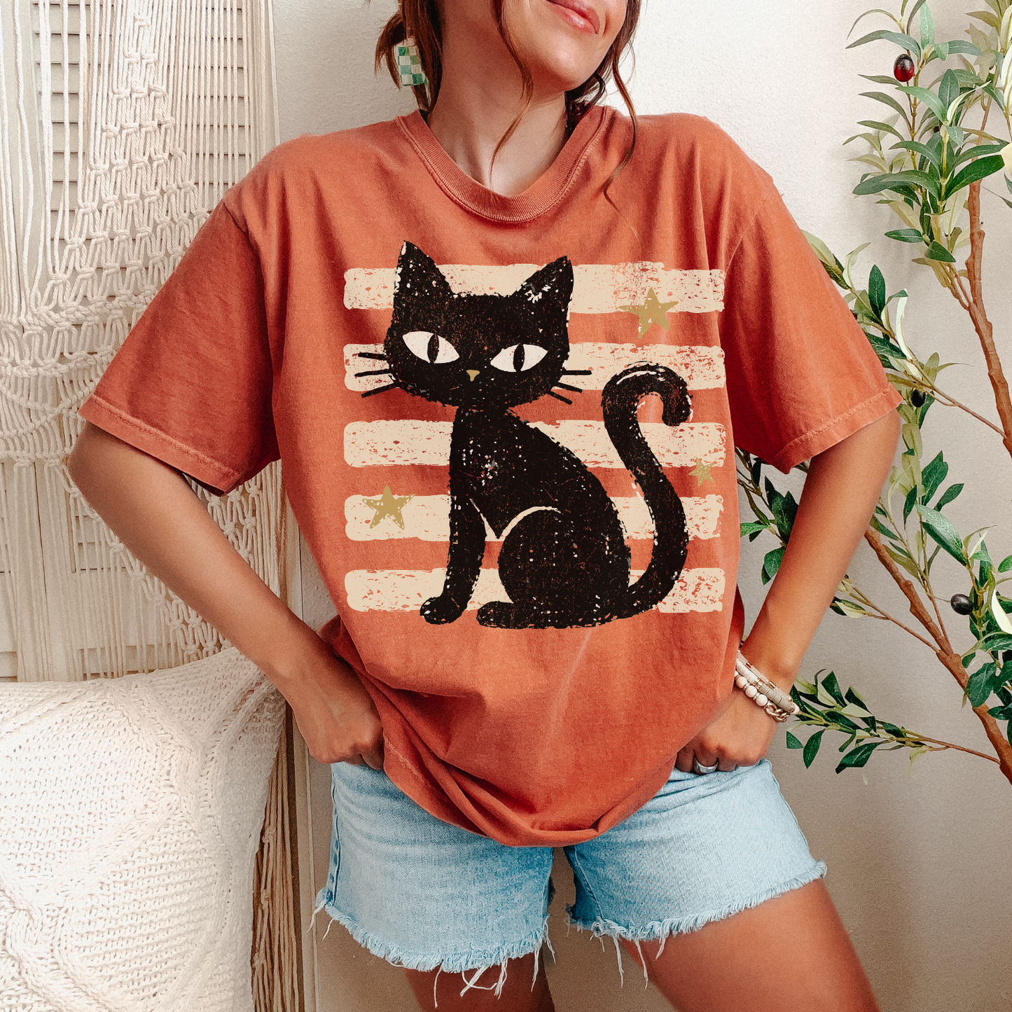 Black Cat Stripe Shirt, Halloween Shirt, Trendy Halloween