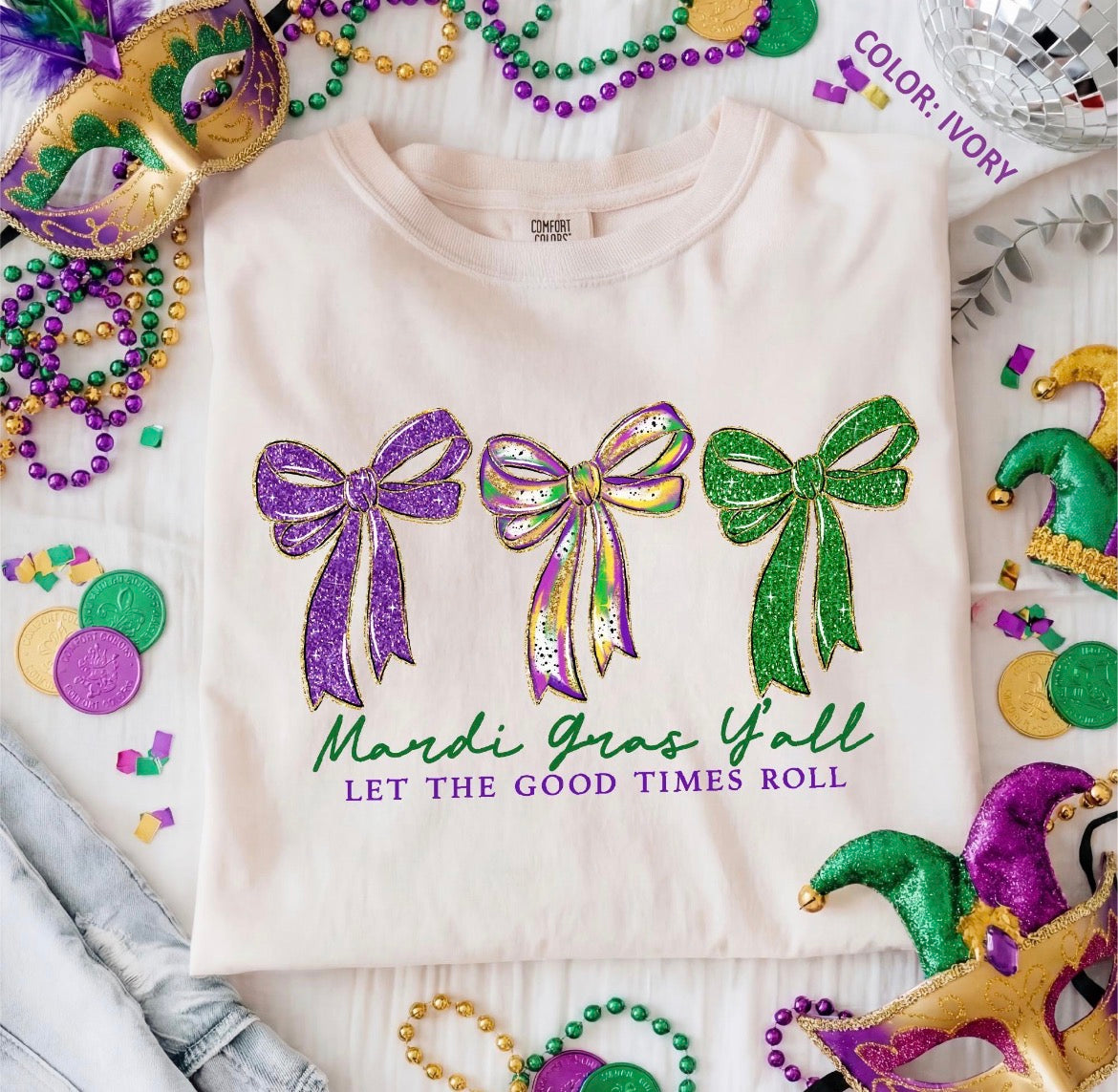 Mardi Gras Bow Shirt, Let The Good Times Roll Shirt, Reader Shirt, Bookworm Gift, Varsity Bookworm Shirt
