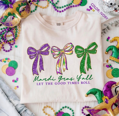 Mardi Gras Bow Shirt, Let The Good Times Roll Shirt, Reader Shirt, Bookworm Gift, Varsity Bookworm Shirt