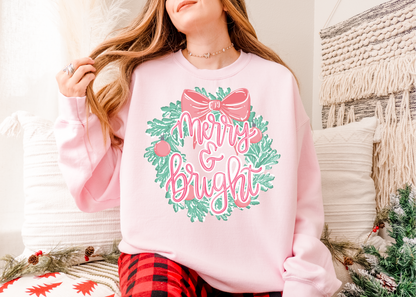 Merry and Bright Shirt, Pink Christmas Shirt, Bookworm Shirt, Reader Shirt, Bookworm Gift, Varsity Bookworm Shirt
