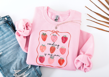 Reading is my Jam Shirt, Strawberry Shirt, Reader Shirt, Bookworm Gift, Varsity Bookworm Shirt