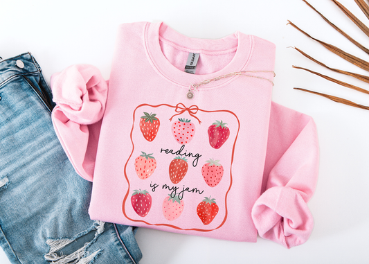 Reading is my Jam Shirt, Strawberry Shirt, Reader Shirt, Bookworm Gift, Varsity Bookworm Shirt