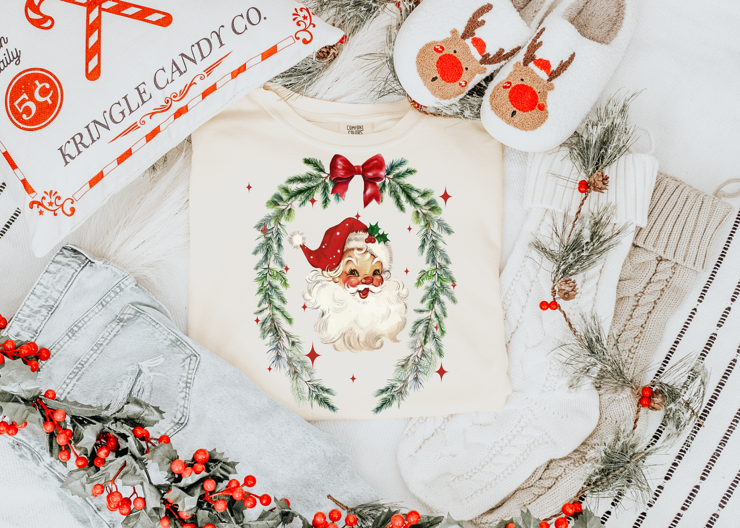 Retro Santa Wreath Shirt, Retro Christmas Shirt, Bookworm Shirt, Reader Shirt, Bookworm Gift, Varsity Bookworm Shirt