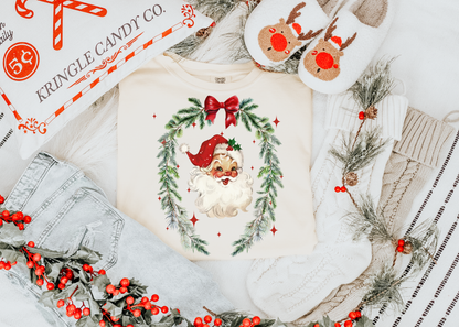 Retro Santa Wreath Shirt, Retro Christmas Shirt, Bookworm Shirt, Reader Shirt, Bookworm Gift, Varsity Bookworm Shirt