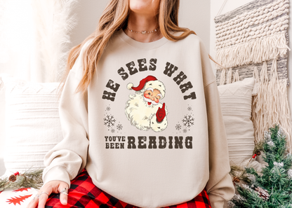 He Sees What You've Been Reading Shirt, Bookish Christmas Shirt, Bookworm Shirt, Reader Shirt, Bookworm Gift, Varsity Bookworm Shirt