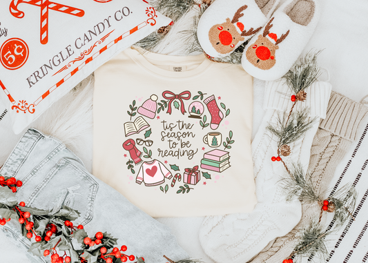 Tis the Season to be Reading Shirt, Bookish Christmas Shirt, Bookworm Shirt, Reader Shirt, Bookworm Gift, Varsity Bookworm Shirt