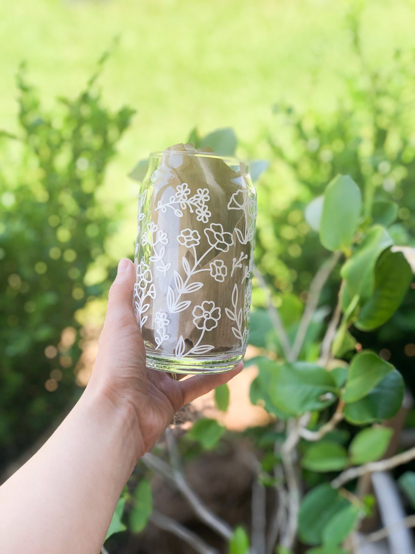 Wild Flower Coffee Glass, Floral Cup, Beer Can Glass, Iced Coffee Glass, Aesthetic Glass, Line Flower Glass, Libbey Glass