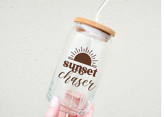 Sunset Chaser Coffee Glass, Sun Glass Cup, Summer Vibes Glass, Iced Coffee Glass, Aesthetic Glass, Sunflower Cup, Libbey Glass, Beach Cup