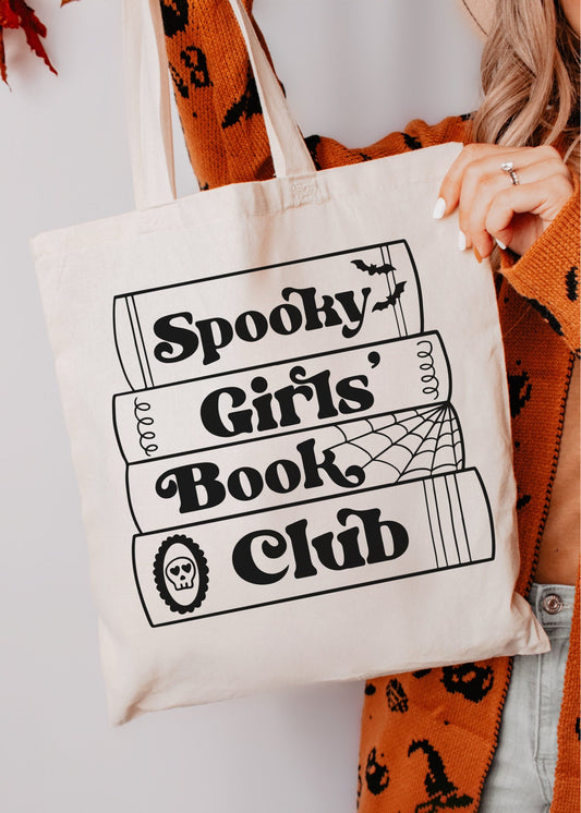 Spooky Girl's Book Club Tote Bag, Book Tote Bag, Halloween Tote Bag, Bookworm Tote Bag, Book Club Bag, Spooky Season Bag, Teacher Tote Bag