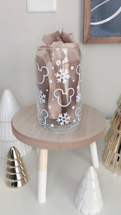 Mouse Snowflake Coffee Glass, Magical Christmas Coffee Cup, Christmas Beer Can Glass, Iced Coffee Glass, Retro Christmas Glass