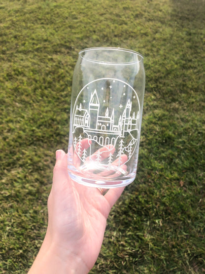 Color Changing Wizard Castle Glass, Sorting Castle Cup. Magical Beer Can Glass, Libbey Can Glass, Iced Coffee Glass, Aesthetic Glass