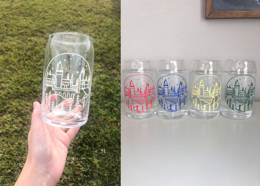 Color Changing Wizard Castle Glass, Sorting Castle Cup. Magical Beer Can Glass, Libbey Can Glass, Iced Coffee Glass, Aesthetic Glass