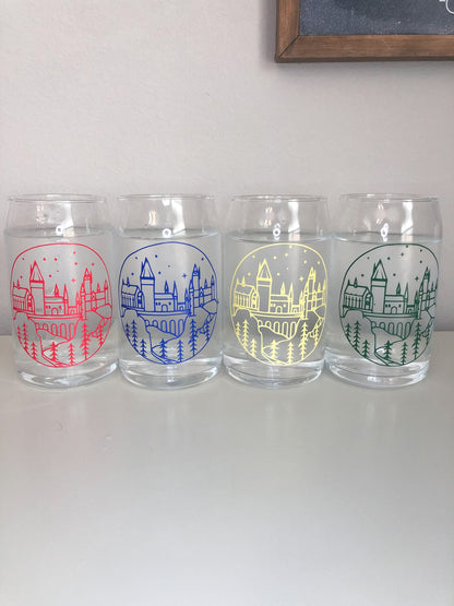Color Changing Wizard Castle Glass, Sorting Castle Cup. Magical Beer Can Glass, Libbey Can Glass, Iced Coffee Glass, Aesthetic Glass