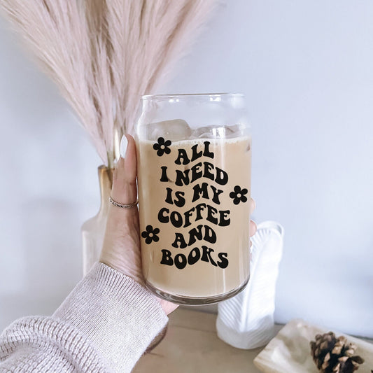Coffee and Books Iced Coffee Glass, Book Coffee Cup, Book Beer Can Glass, Iced Coffee Glass, Booktok Iced Coffee Cup, Bookworm Glass Cup